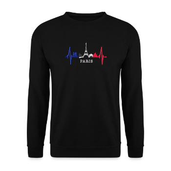 Paris Skyline Herzschlag Eiffelturm Frankreich - Unisex Pullover - Schwarz - Vorne - Alina (178cm) & Michal (187cm)