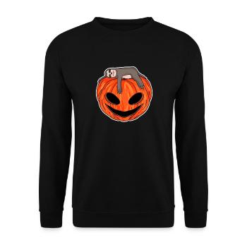 Faultier schläft auf Kürbis - Unisex Pullover - Schwarz - Vorne - Alina (178cm) & Michal (187cm)