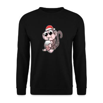 Affe Weihnachten Bubble Tea - Unisex Pullover - Schwarz - Vorne - Alina (178cm) & Michal (187cm)