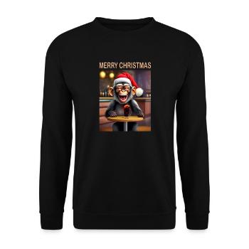 Monkey celebrates Christmas with hat and drink - Unisex Sweatshirt - black - Front - Alina (178cm) & Michal (187cm)