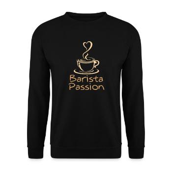Barista Passion Kaffee Geschenk Kaffeeliebhaber - Unisex Pullover - Schwarz - Vorne - Alina (178cm) & Michal (187cm)