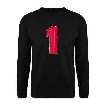 Nummer 1 Rot Dunkel - Unisex Pullover - Schwarz - Vorne - Alina (178cm) & Michal (187cm)