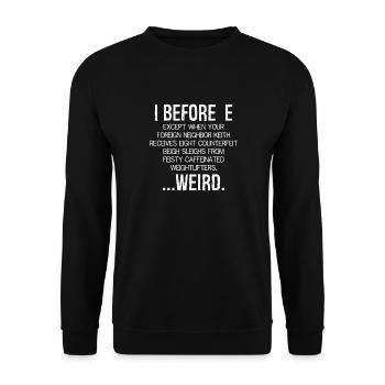I vor e außer nach c ... Seltsam - Unisex Pullover - Schwarz - Vorne - Alina (178cm) & Michal (187cm)