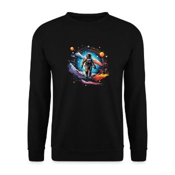 Astronaut im Weltall Design - Unisex Pullover - Schwarz - Vorne - Alina (178cm) & Michal (187cm)