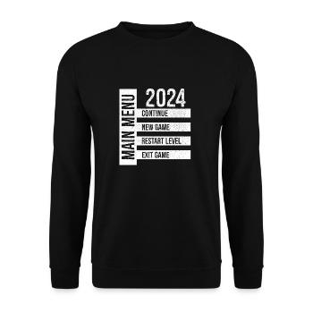 Menu principal Continuer Nouveau jeu Redémarrer le niveau Quitter - Sweat-shirt Unisexe - noir - Devant - Alina (178cm) & Michal (187cm)
