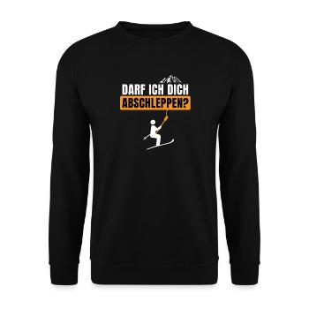 Darf ich dich abschleppen Apres Ski fun Design - Unisex Pullover - Schwarz - Vorne - Alina (178cm) & Michal (187cm)