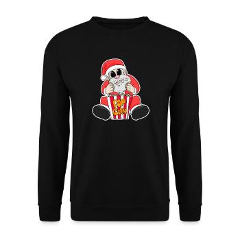 Weihnachtsmann Popcorn Weihnachten - Unisex Pullover - Schwarz - Vorne - Alina (178cm) & Michal (187cm)