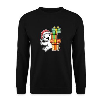 Ours polaire avec bonnet de Père Noël et cadeau de Noël - Sweat-shirt Unisexe - noir - Devant - Alina (178cm) & Michal (187cm)