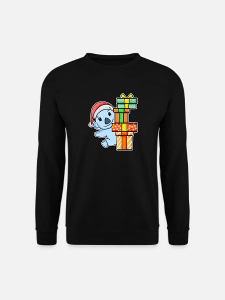 Koala mit Weihnachtsmütze und Weihnachtsgeschenk - Unisex Pullover - Schwarz