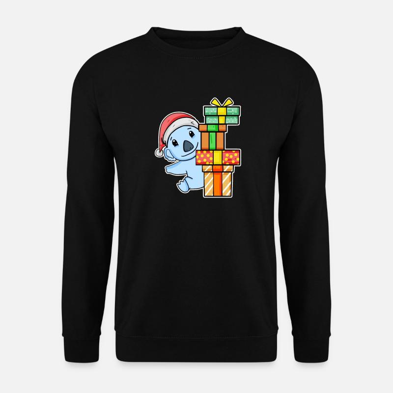 Koala mit Weihnachtsmütze und Weihnachtsgeschenk - Unisex Pullover - Schwarz