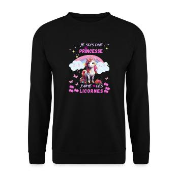 Je suis une princesse j'aime les licornes - Sweat-shirt Unisexe - noir - Devant - Alina (178cm) & Michal (187cm)