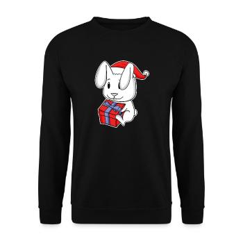 Rabbit with Christmas Santa Hat - Unisex Sweatshirt - black - Front - Alina (178cm) & Michal (187cm)