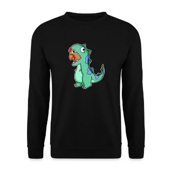 Huhn Dinosaurier Kostüm - Unisex Pullover - Schwarz - Vorne - Alina (178cm) & Michal (187cm)