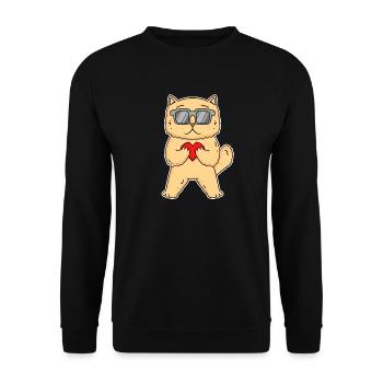 Katze mit Herz und Brille - Perserkatze Motiv - Unisex Pullover - Schwarz - Vorne - Alina (178cm) & Michal (187cm)