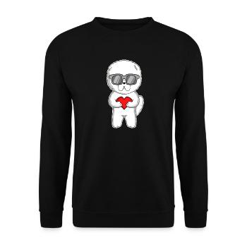 Hund mit Herz und Brille - Bichon Frise - Unisex Pullover - Schwarz - Vorne - Alina (178cm) & Michal (187cm)