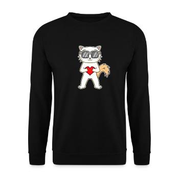 Katze mit Herz und Brille - Türkisch Angora - Unisex Pullover - Schwarz - Vorne - Alina (178cm) & Michal (187cm)