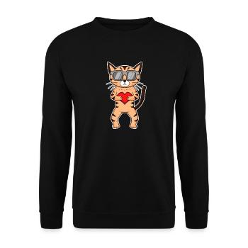Katze mit Herz und Brille - Maine-Coon-Katze - Unisex Pullover - Schwarz - Vorne - Alina (178cm) & Michal (187cm)