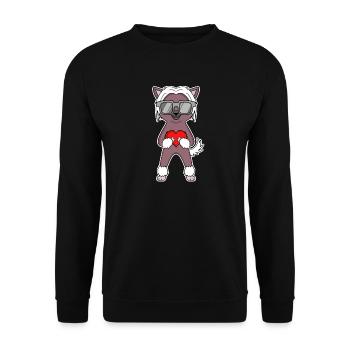 Hund mit Herz und Brille - Chinesischer Schopfhund - Unisex Pullover - Schwarz - Vorne - Alina (178cm) & Michal (187cm)