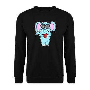 Elefant mit Herz und Brille - Unisex Pullover - Schwarz - Vorne - Alina (178cm) & Michal (187cm)