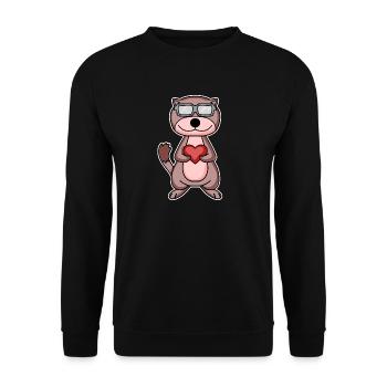 Weasel with heart and glasses - Unisex Sweatshirt - black - Front - Alina (178cm) & Michal (187cm)