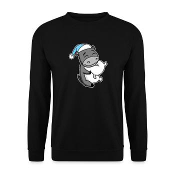 Esel mit Kissen und Schlafmütze - Unisex Pullover - Schwarz - Vorne - Alina (178cm) & Michal (187cm)