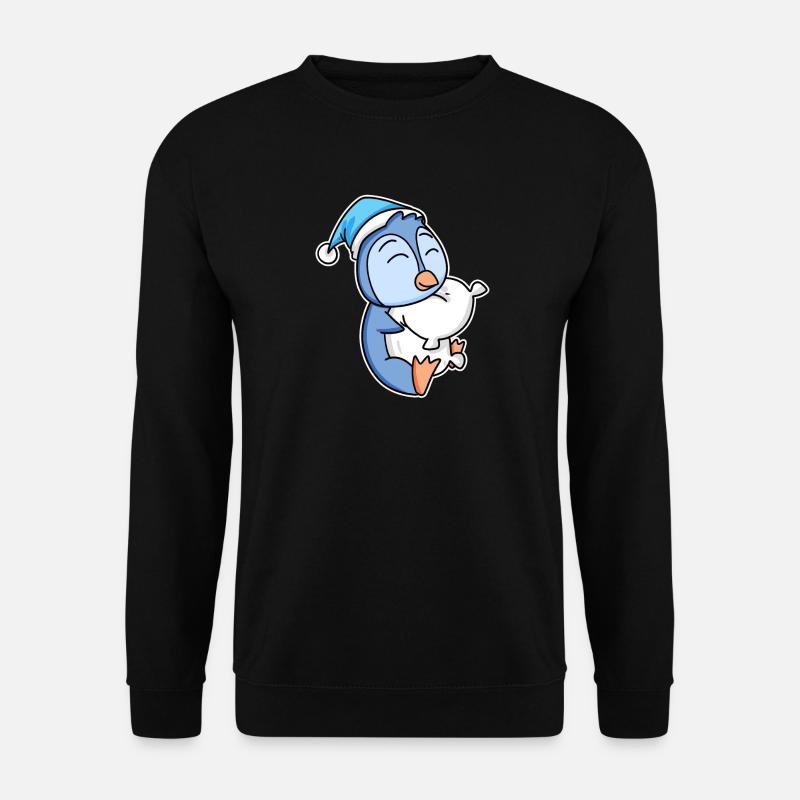 Pinguin mit Kissen und Schlafmütze - Unisex Pullover - Schwarz