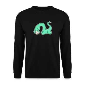 Dino mit Baby Dino - Dinosaurier - Unisex Pullover - Schwarz - Vorne - Alina (178cm) & Michal (187cm)