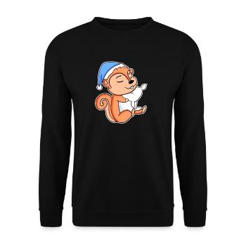 Squirrel with pillow and sleepy cap - Unisex Sweatshirt - black - Front - Alina (178cm) & Michal (187cm)