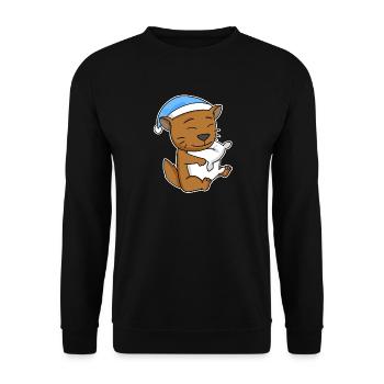 Sleeping Tired - Cat with Pillow and Sleepy Cap - Unisex Sweatshirt - black - Front - Alina (178cm) & Michal (187cm)
