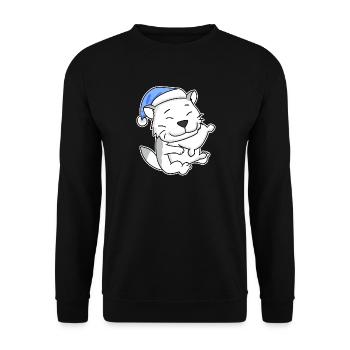 Sleeping Tired - Cat with Pillow and Sleepy Cap - Unisex Sweatshirt - black - Front - Alina (178cm) & Michal (187cm)