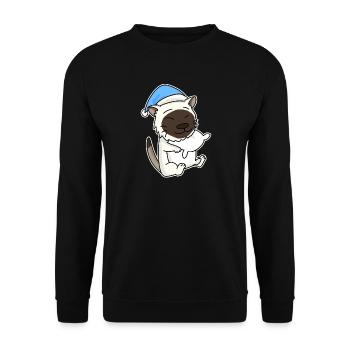 Sleeping Tired - Cat with Pillow and Sleepy Cap - Unisex Sweatshirt - black - Front - Alina (178cm) & Michal (187cm)