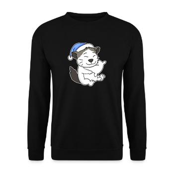 Sleeping Tired - Cat with Pillow and Sleepy Cap - Unisex Sweatshirt - black - Front - Alina (178cm) & Michal (187cm)