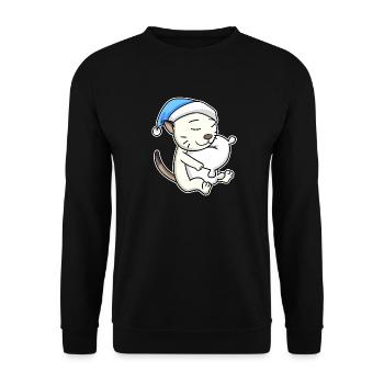 Sleeping Tired - Cat with Pillow and Sleepy Cap - Unisex Sweatshirt - black - Front - Alina (178cm) & Michal (187cm)