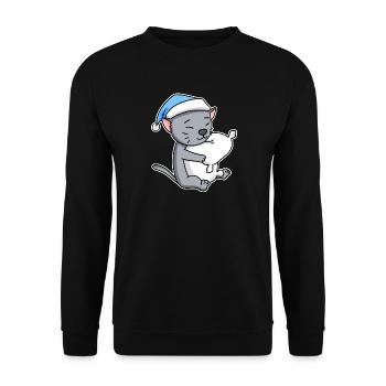 Sleeping Tired - Cat with Pillow and Sleepy Cap - Unisex Sweatshirt - black - Front - Alina (178cm) & Michal (187cm)