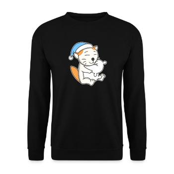 Sleeping Tired - Cat with Pillow and Sleepy Cap - Unisex Sweatshirt - black - Front - Alina (178cm) & Michal (187cm)