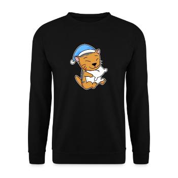 Sleeping Tired - Cat with Pillow and Sleepy Cap - Unisex Sweatshirt - black - Front - Alina (178cm) & Michal (187cm)