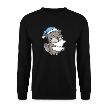 Dormir fatigué - Chat avec oreiller et bonnet somnolent - Sweat-shirt Unisexe - noir - Devant - Alina (178cm) & Michal (187cm)