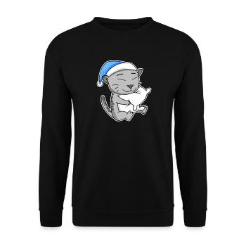 Sleeping Tired - Cat with Pillow and Sleepy Cap - Unisex Sweatshirt - black - Front - Alina (178cm) & Michal (187cm)