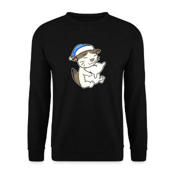 Sleeping Tired - Cat with Pillow and Sleepy Cap - Unisex Sweatshirt - black - Front - Alina (178cm) & Michal (187cm)