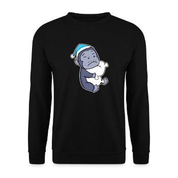Monkey with pillow and sleepy cap - Unisex Sweatshirt - black - Front - Alina (178cm) & Michal (187cm)