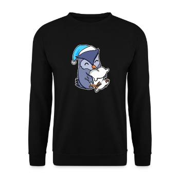 Hibou avec oreiller et bonnet somnolent - Sweat-shirt Unisexe - noir - Devant - Alina (178cm) & Michal (187cm)