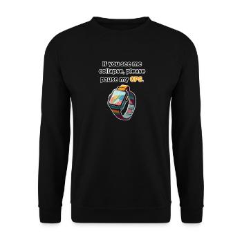 GPS Pause Meme Uhr - Unisex Pullover - Schwarz - Vorne - Alina (178cm) & Michal (187cm)