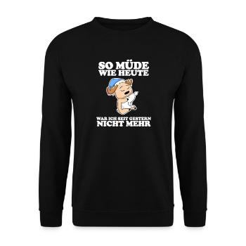 Müde Spruch lustig Schlafen Ausschlafen - Elch - Unisex Pullover - Schwarz - Vorne - Alina (178cm) & Michal (187cm)