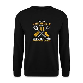 Lustig 41 Geburtstag Griller Grillen Spruch - Unisex Pullover - Schwarz - Vorne - Alina (178cm) & Michal (187cm)