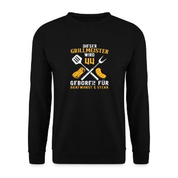 Lustig Grill Grillen 44 Geburtstag Spruch - Unisex Pullover - Schwarz - Vorne - Alina (178cm) & Michal (187cm)