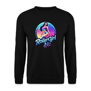 Lebendige Retro-Roller-Mädchen-Illustration - Unisex Pullover - Schwarz - Vorne - Alina (178cm) & Michal (187cm)