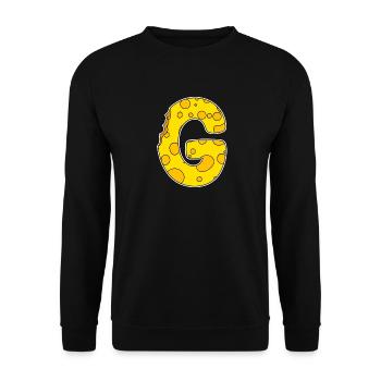 Buchstabe G - Anfangsbuchstabe G - Käse Motiv - Unisex Pullover - Schwarz - Vorne - Alina (178cm) & Michal (187cm)