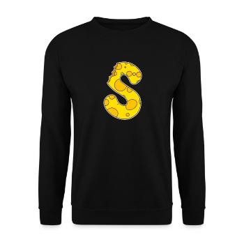Buchstabe S - Anfangsbuchstabe S - Käse Motiv - Unisex Pullover - Schwarz - Vorne - Alina (178cm) & Michal (187cm)