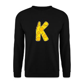 Lettre K - Lettre initiale K - Motif Fromage - Sweat-shirt Unisexe - noir - Devant - Alina (178cm) & Michal (187cm)