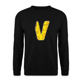 Lettre V - Lettre initiale V - Motif Fromage - Sweat-shirt Unisexe - noir - Devant - Alina (178cm) & Michal (187cm)